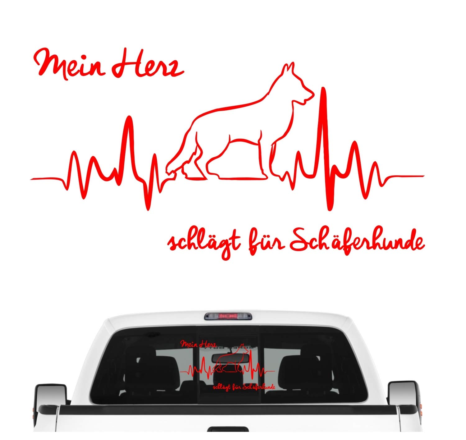 siviwonder Deutscher Schäferhund Aufkleber Auto Herz Heartbeat Hundeaufkleber Hunde Folie Farbe Rot, Größe 45cm von siviwonder