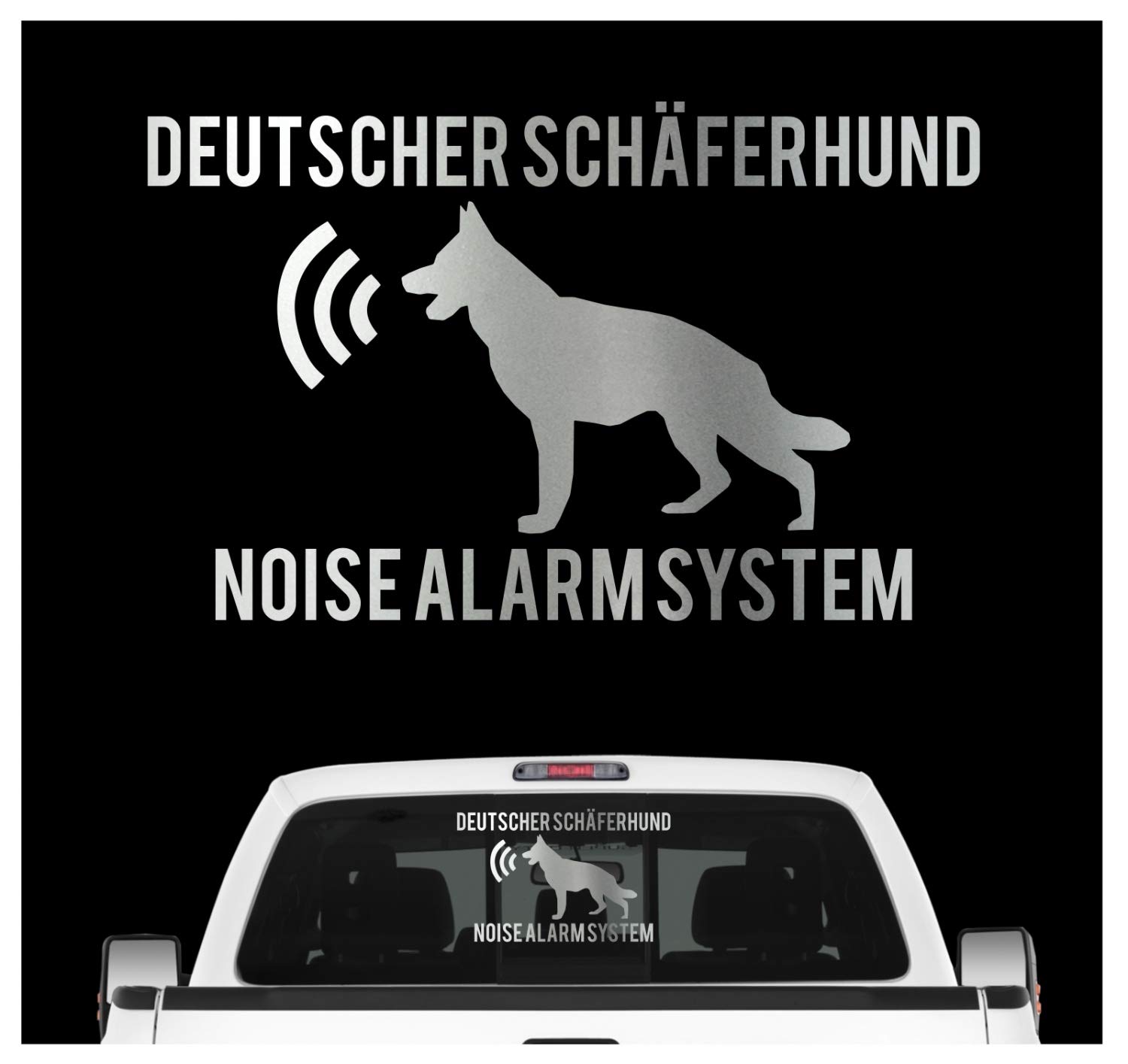 siviwonder Deutscher Schäferhund Noise Alarmsystem Auto Aufkleber Hund Folie German Farbe Silber Metallic, Größe 20cm von siviwonder