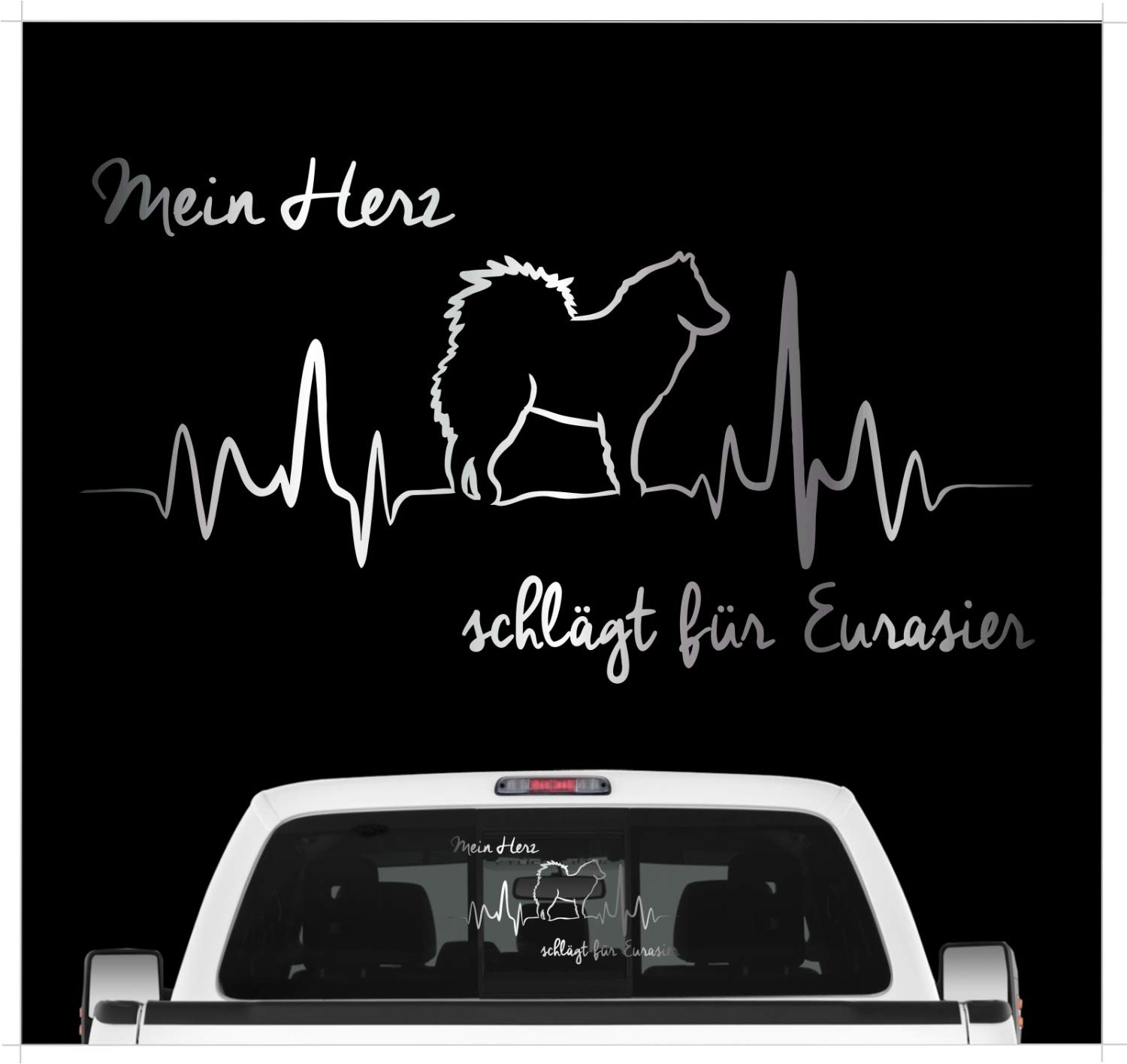 siviwonder Eurasier Eurasian Spitz Aufkleber Auto Herz Heartbeat Hundeaufkleber Hunde Sticker Farbe Silber, Größe 20cm von siviwonder