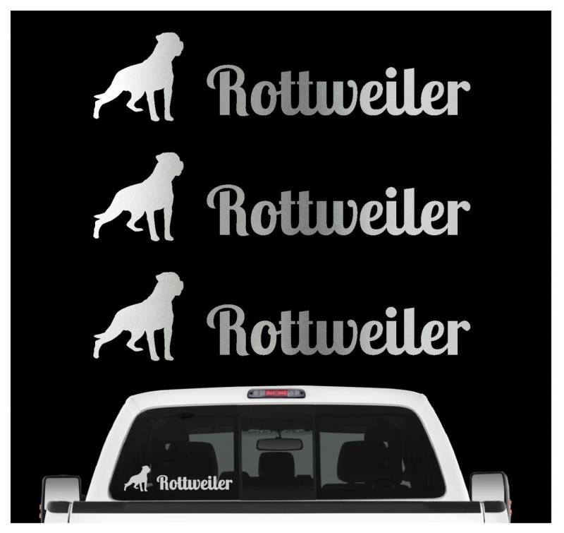 siviwonder Rottweiler Rottie Aufkleber 3er Set Hundeaufkleber Hundemotiv Hund Folie Farbe Silber, Größe 30cm von siviwonder