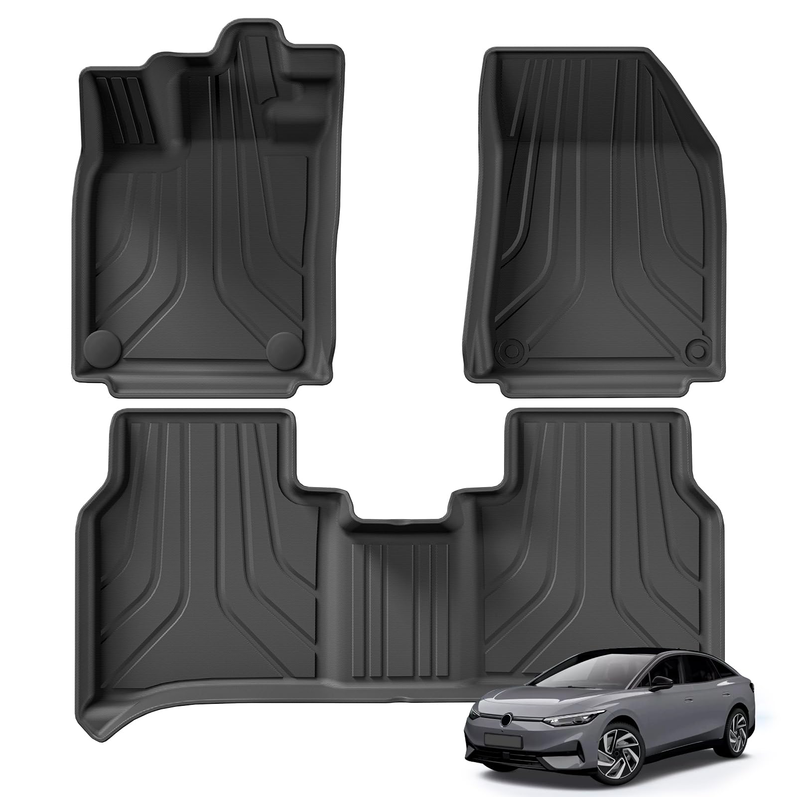 SMABEE Für VW ID.7 ID7 Fußmatten Fußpolster rutschfeste Automatten Original 3D Scannen Hoher Rand Schwarz Innenraum 3pcs (Linkslenker) von smabee