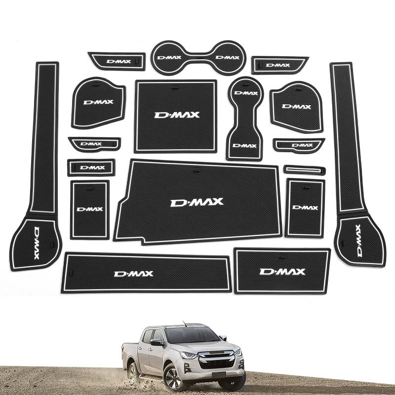 smabee Getränkehalter-Einsatz-Set für Isuzu D-MAX 2021–2023 Isuzu Rodeo Torschlitz, Getränkematte, Mittelkonsole, Türrillentasche, rutschfeste Matten innen (Linkslenker)(Weiß) von smabee