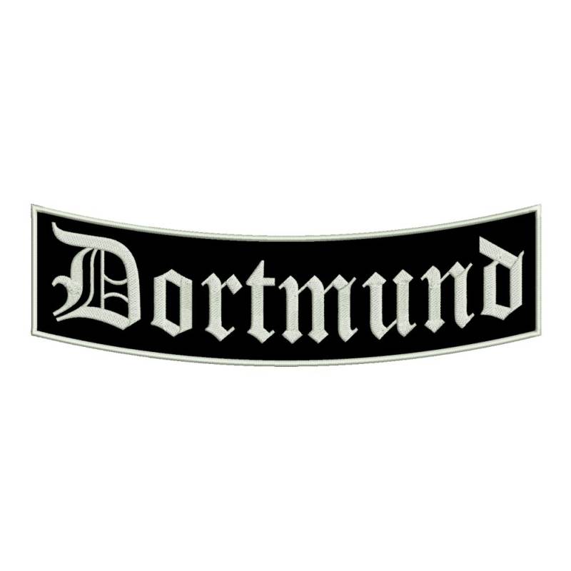 Wolfszeit Aufnäher Dortmund - EIN unterer Bogen B1 mit ca.35x11cm - Stadtname - Städtepatch von Wolfszeit