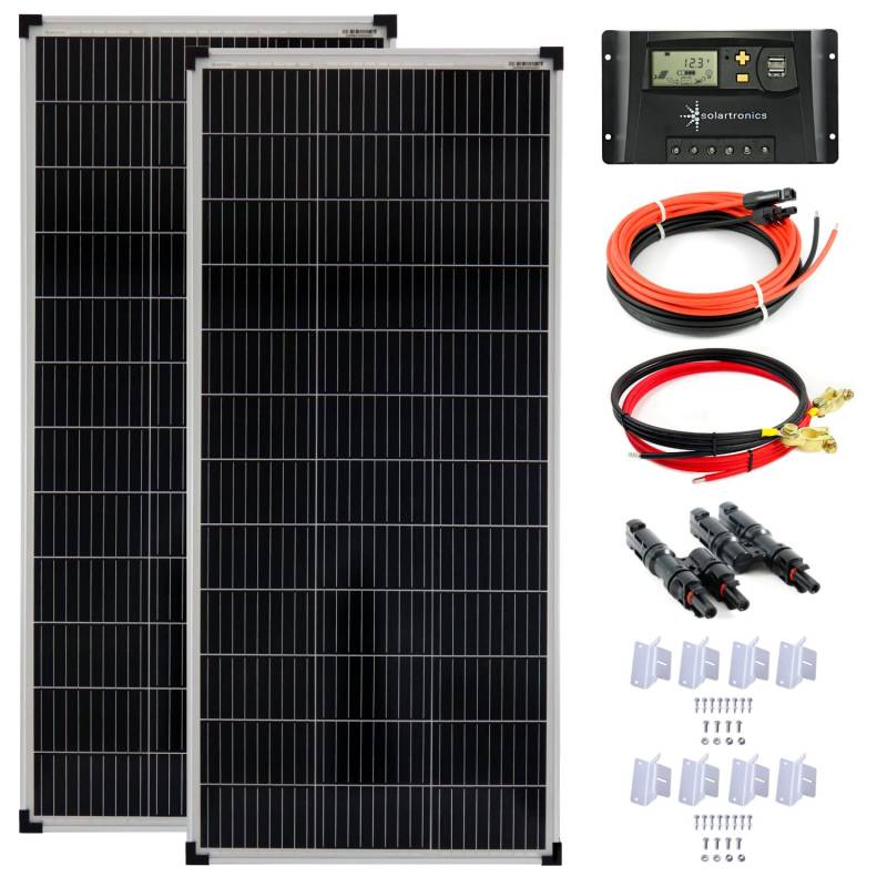 200 Watt 12V Solar Set 20A Laderegler gelb Montagewinkel Solaranlage Inselanlage Solarmodul 1200mm von solartronics