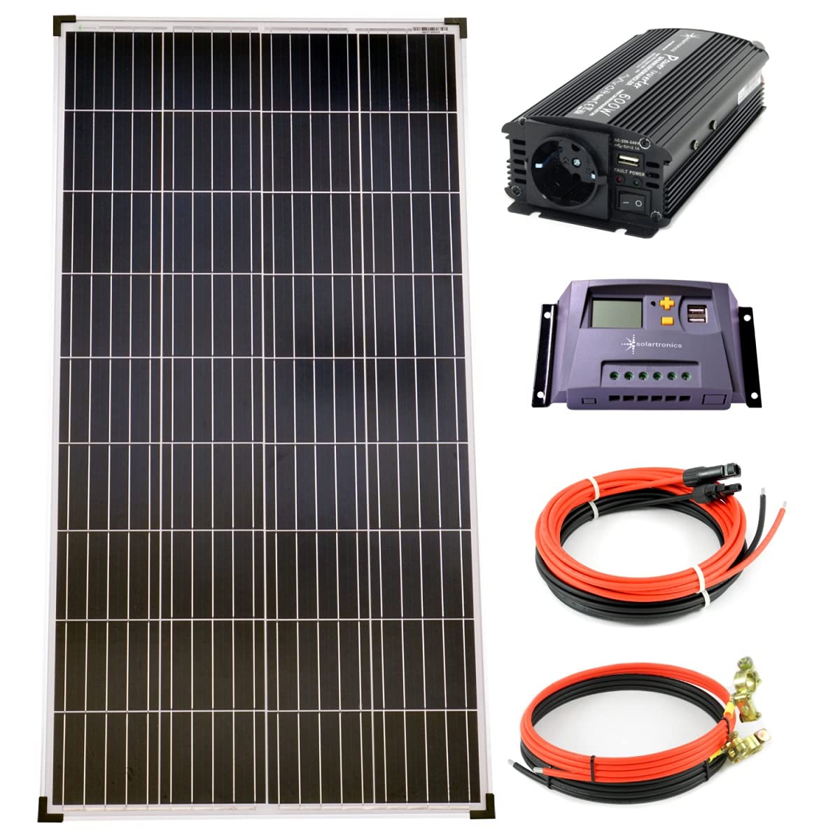 Komplettset 1x130 Watt Poly Solarmodul NM 600 W Spannungswandler 10A Laderegler gelb Photovoltaik Inselanlage von solartronics