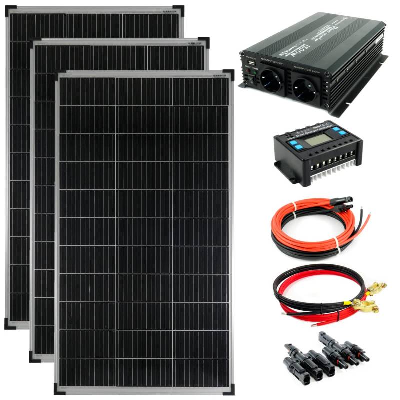 Komplettset 3x140 Watt Solarmodul 1500 Watt Wandler modifiziert Laderegler Photovoltaik Inselanlage von solartronics