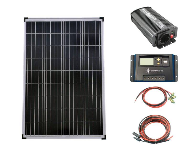 SET 1x 100W Poly Solar Modul 20A Laderegler gelb Spannungswandler 600W modifiziert Kabel Komplettset Solarmodul Photovoltaik Inselanlage von solartronics