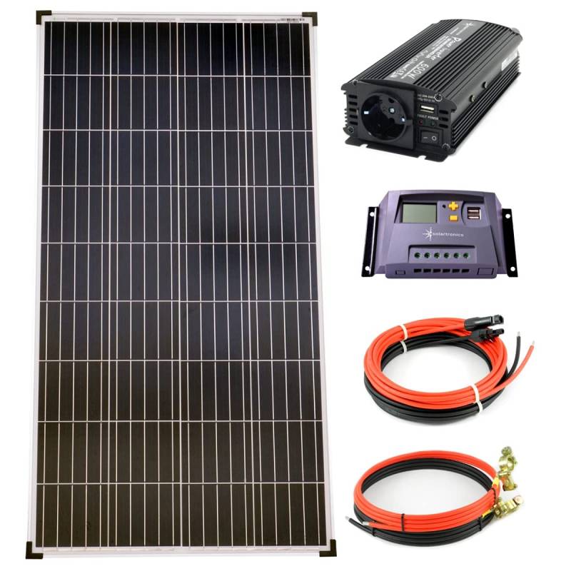 solartronics Komplettset 1x140 Watt Poly Solarmodul 600 W Spannungswandler 10A Laderegler gelb Photovoltaik Inselanlage von solartronics