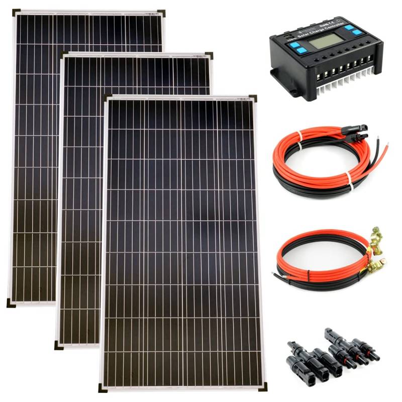 solartronics Komplettset 3x130 Watt Poly Solarmodul 30A Laderegler blau Photovoltaik Solarkabel Solarstecker Inselanlage von solartronics