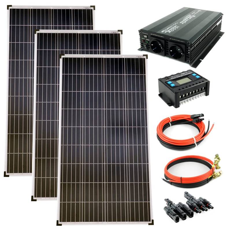 solartronics Komplettset 3x130 Watt Poly Solarmodul NM 1500 W Spannungswandler 30A Laderegler blau Photovoltaik Inselanlage von solartronics