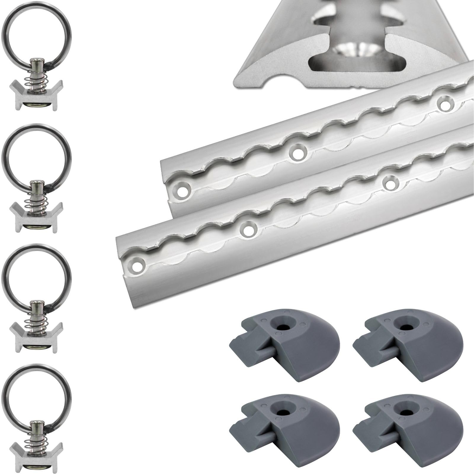 Airlineschiene halbrund Silber eloxiert 2X 1,0 Meter mit 4 Ösen und 4 Endkappen, Alu Zurrschiene robust, hohe Stabilität und Langlebigkeit, für Anhänger, PKW, LKW, Camper, Wohnmobil von solidpro