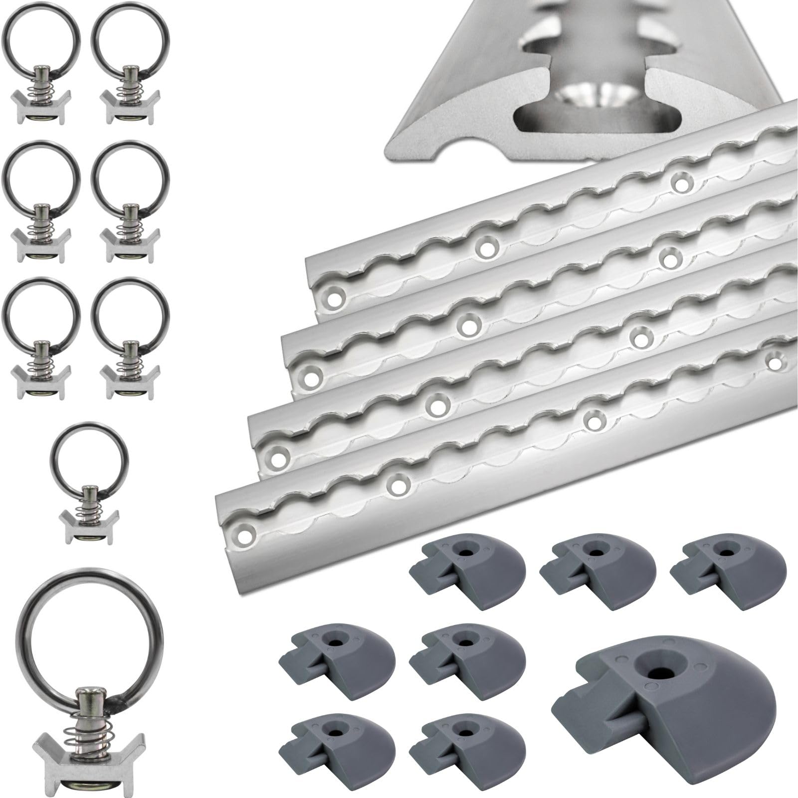 Airlineschiene halbrund Silber eloxiert 4X 1,0 Meter mit 8 Ösen und 8 Endkappen, Alu Zurrschiene robust, hohe Stabilität und Langlebigkeit, für Anhänger, PKW, LKW, Camper, Wohnmobil von solidpro