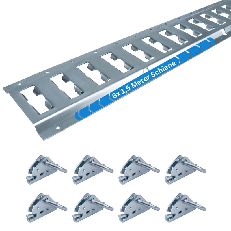 Ankerschiene Kombi Zurrschiene 6X 1,5 Meter (1542mm) mit 8 Zurrfittingen LKW, Anhänger, PKW von solidpro