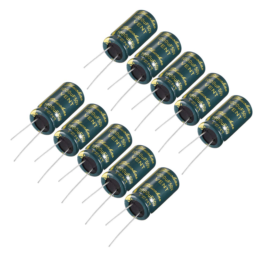 sourcing map 10 Stk. Radiale Elektrolyt Kondensatoren Alu Niedrig ESR 1000UF 50V 13x25mm Grün de von sourcing map