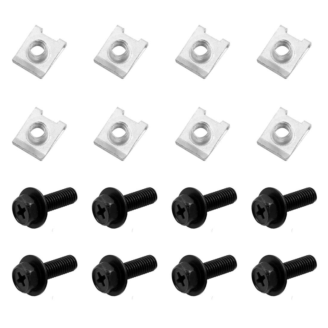 sourcing map 8pcs Federmetall U-Clips mit Schrauben Auto Befestigungselemente der Verkleidung von sourcing map