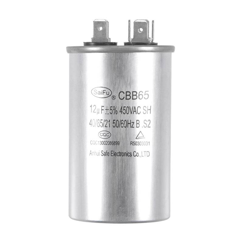 sourcing map Betriebskondensator CBB65 12uF 12mfd 450V AC 40/85/21 Aluminiumgehäuse mit Anschluss für Kompressor Motor Wärmepumpe von sourcing map