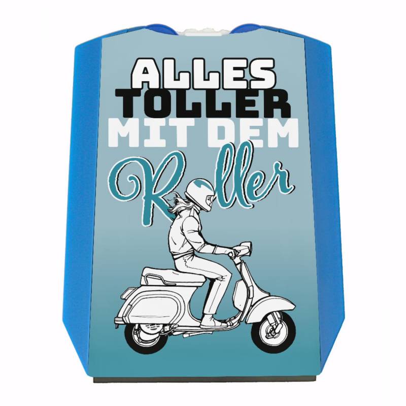 Alles toller mit dem Roller Parkscheibe in blau mit Rollerfahrerin Eiskratzer Wasserabstreifer und Einkaufswagen-Chips Roller parken Scooter Parkplatz Führerschein von speecheese