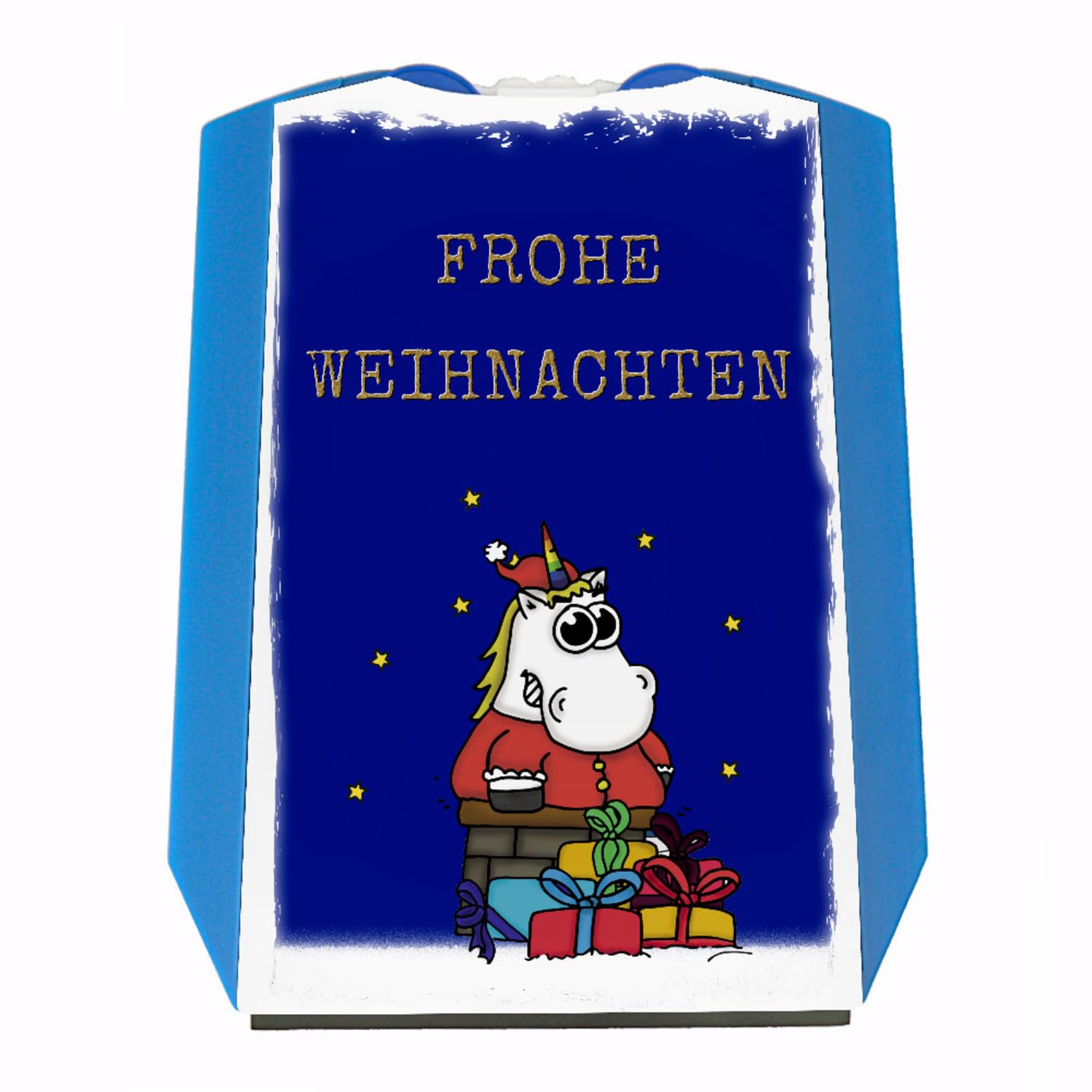 Frohe Weihnachten Parkscheibe mit Einhorn Weihnachtsmann und Geschenken Motiv Eiskratzer Wasserabstreifer und Einkaufswagen-Chips Einhorn parken Parken Parkplatz Weihnachtsmann von speecheese