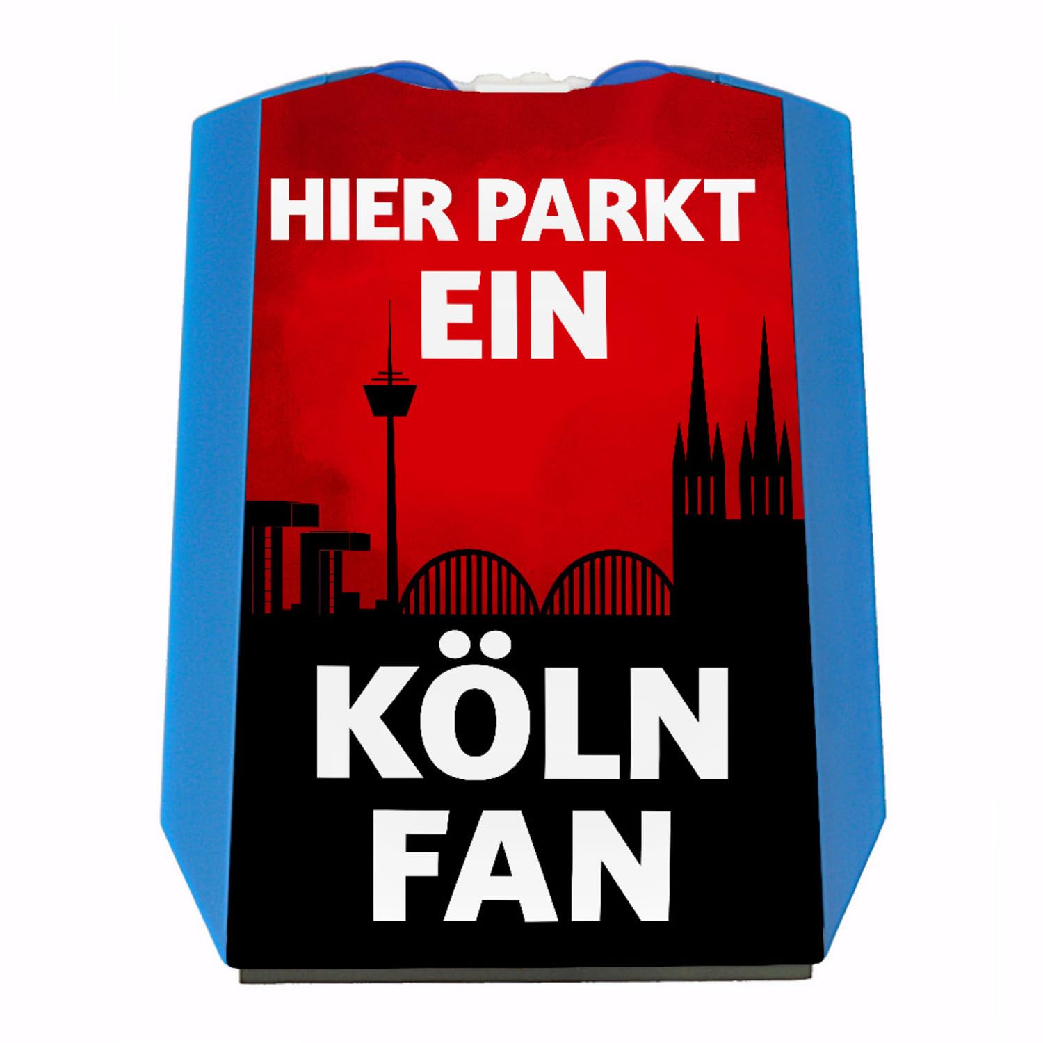 Hier parkt ein Köln Fan Parkscheibe in Vereinsfarben mit zwei Einkaufswagenchips als Geschenk für Fußballfans die ihren Verein über alles lieben und überall verfolgen von speecheese