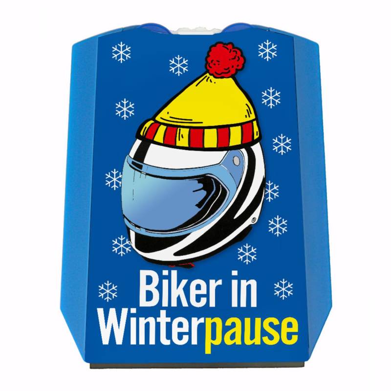 Parkscheibe zum Thema Motorradfahren mit Spruch Biker in Winterpause Eiskratzer Wasserabstreifer und Einkaufswagen-Chips Motorrad parken Zipfelmütze Parkplatz Motorradhelm von speecheese