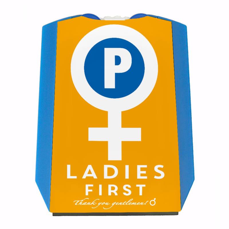 Venussymbol Ladies First Parkscheibe in Orange-Weiß mit 2 Einkaufswagenchips Eiskratzer Wasserabstreifer und Einkaufswagen-Chips Ladies parken Auto Parkplatz Parkhaus von speecheese