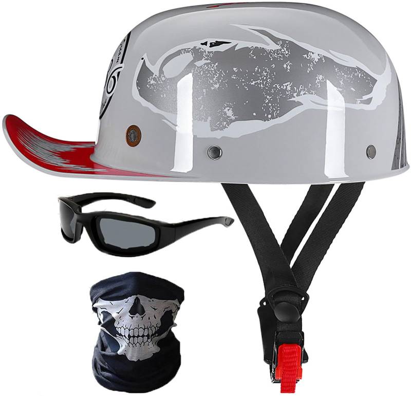 Baseball Cap Helm Jethelm Retro Motorradhelm Halbschalenhelm Mit DOT/ECE Zulassung Deutscher Stil Totenkopf Kappe Helm Motorrad Cruiser Roller Cool Helm Für Männer Und Frauen 10,M=57-58CM von stdpcxz