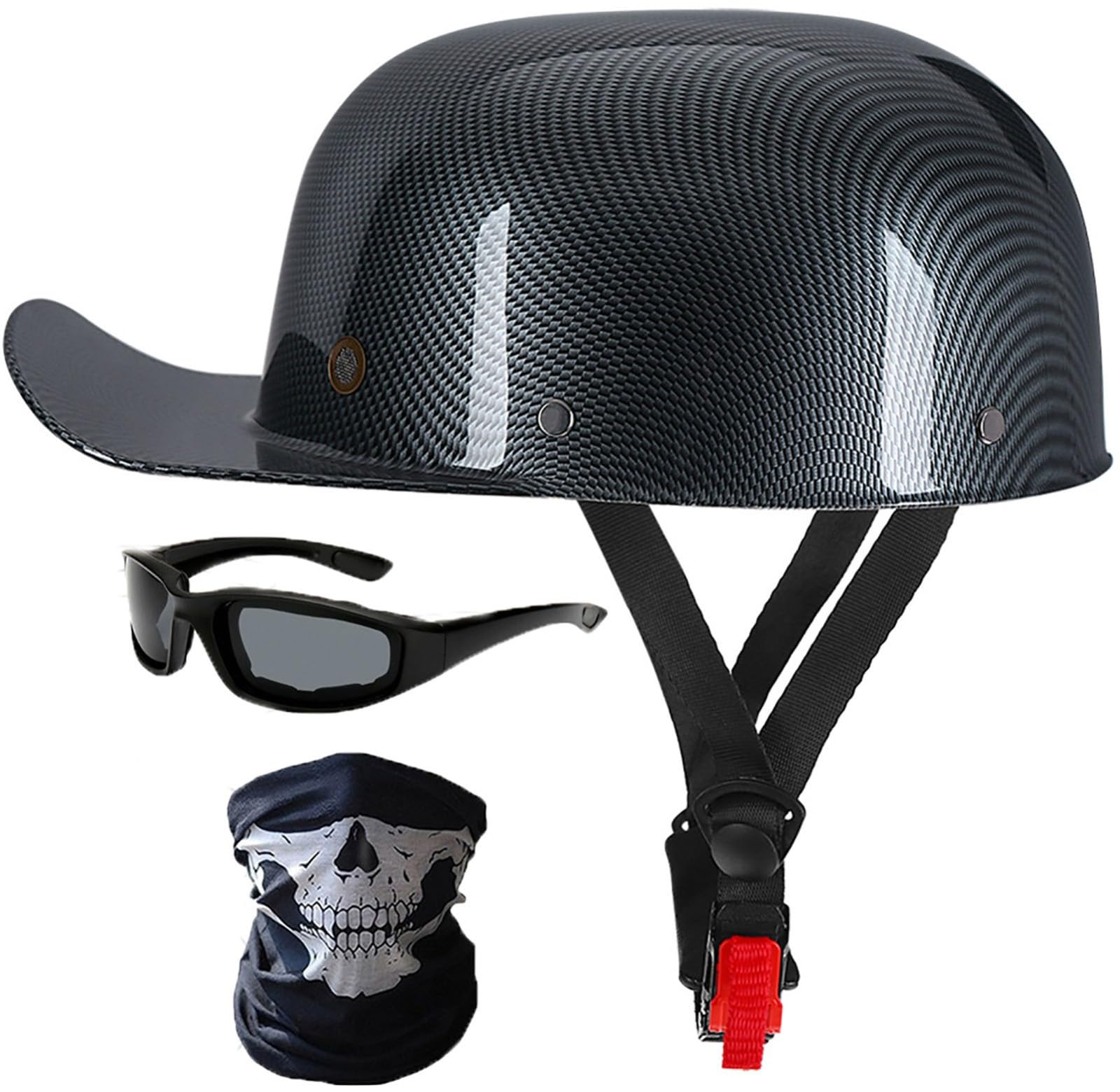 Baseball Cap Helm Jethelm Retro Motorradhelm Halbschalenhelm Mit DOT/ECE Zulassung Deutscher Stil Totenkopf Kappe Helm Motorrad Cruiser Roller Cool Helm Für Männer Und Frauen 12,XL=61-62CM von stdpcxz