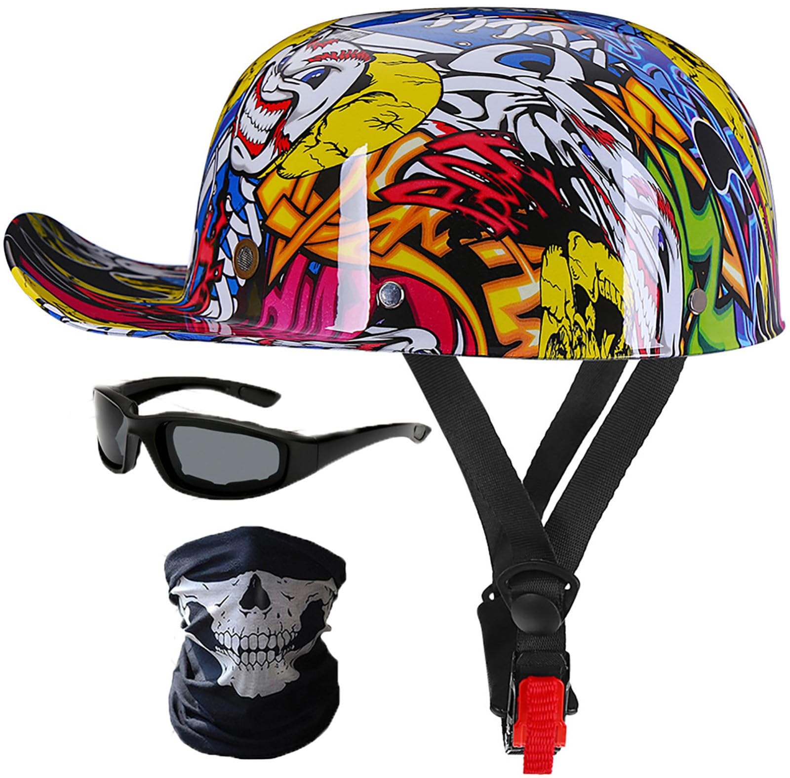 Baseball Cap Helm Jethelm Retro Motorradhelm Halbschalenhelm Mit DOT/ECE Zulassung Deutscher Stil Totenkopf Kappe Helm Motorrad Cruiser Roller Cool Helm Für Männer Und Frauen 13,L=59-60CM von stdpcxz