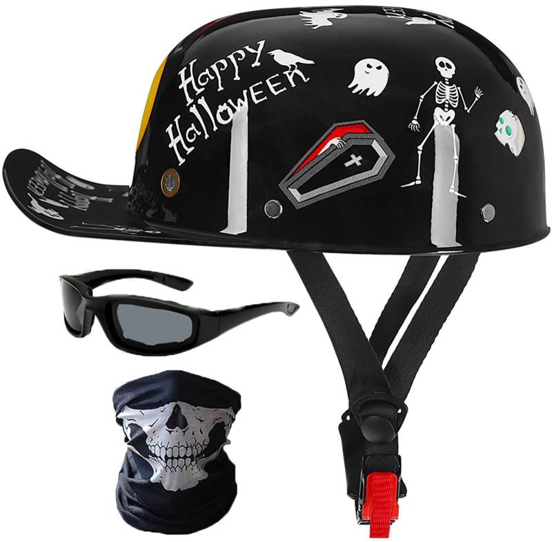 Baseball Cap Helm Jethelm Retro Motorradhelm Halbschalenhelm Mit DOT/ECE Zulassung Deutscher Stil Totenkopf Kappe Helm Motorrad Cruiser Roller Cool Helm Für Männer Und Frauen 14,M=57-58CM von stdpcxz