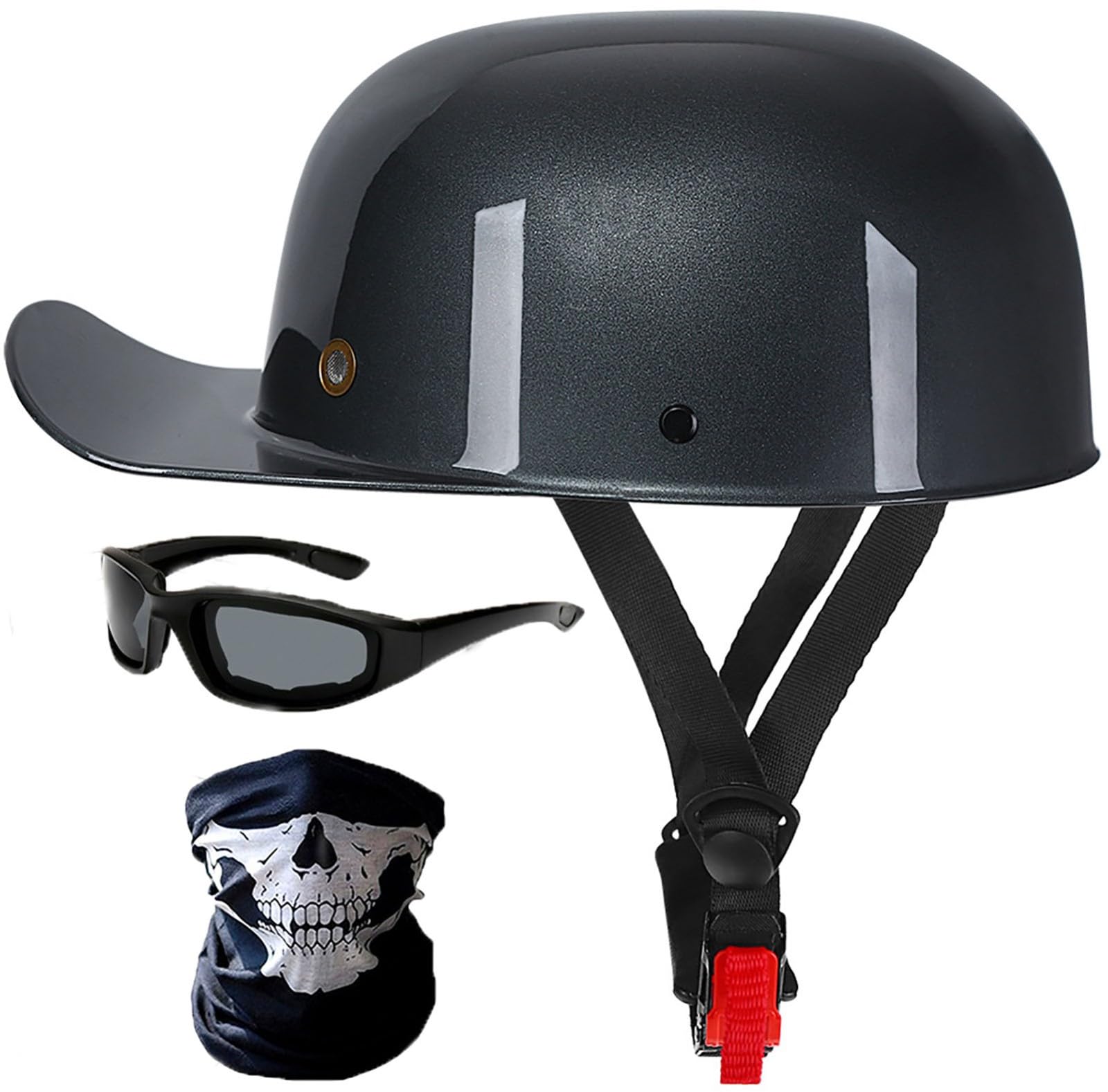 Baseball Cap Helm Jethelm Retro Motorradhelm Halbschalenhelm Mit DOT/ECE Zulassung Deutscher Stil Totenkopf Kappe Helm Motorrad Cruiser Roller Cool Helm Für Männer Und Frauen 4,M=57-58CM von stdpcxz