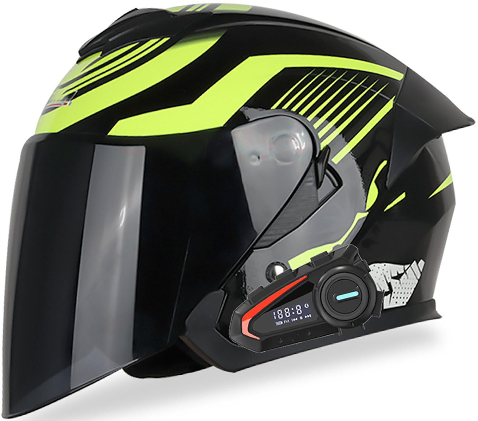 Bluetooth Jethelm Motorrad Halbhelm Motorradhelm Retro-Moto-Helm Mit Doppelvisier Vintage Motorrad Halbschale Scooter-Helm Für Männer Und Frauen, DOT/ECE-Zulassung 1,XL=61-62CM von stdpcxz