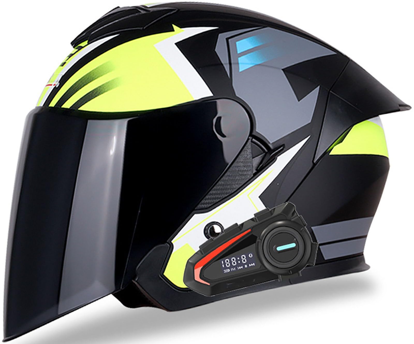 Bluetooth Jethelm Motorrad Halbhelm Motorradhelm Retro-Moto-Helm Mit Doppelvisier Vintage Motorrad Halbschale Scooter-Helm Für Männer Und Frauen, DOT/ECE-Zulassung 7,M=57-58CM von stdpcxz