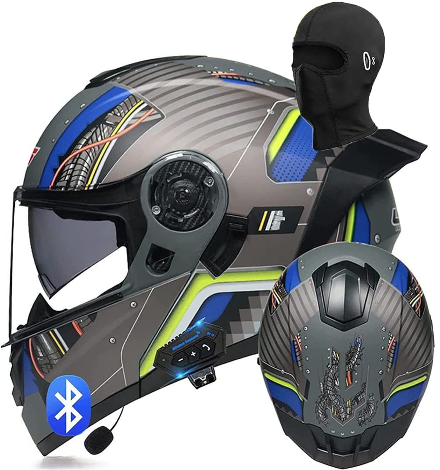 Bluetooth Motorradhelm ECE/DOT-Zugelassen Modular Klapphelm Integralhelm Mopedhelm Comfort Integralhelm Mit Sonnenblende Motorrad Integralhelm Herren & Damen 6,XL von stdpcxz