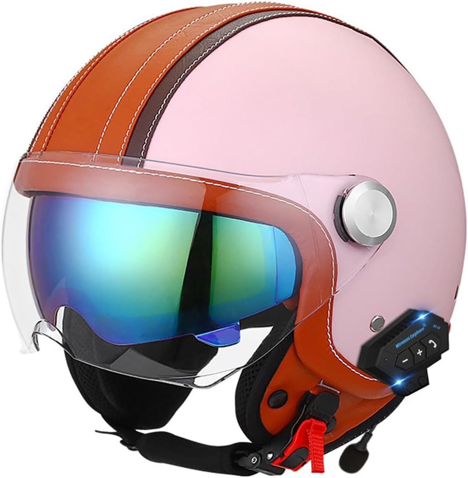Bluetooth Motorradhelm Jethelm Mit DOT/ECE Zertifiziert Integrierter Bluetooth-Helm Jet Scooter Helm Rollerhelm Jet-Helm Herren Damen Open Face Helm Mit Doppelvisier 3,M=57-58CM von stdpcxz