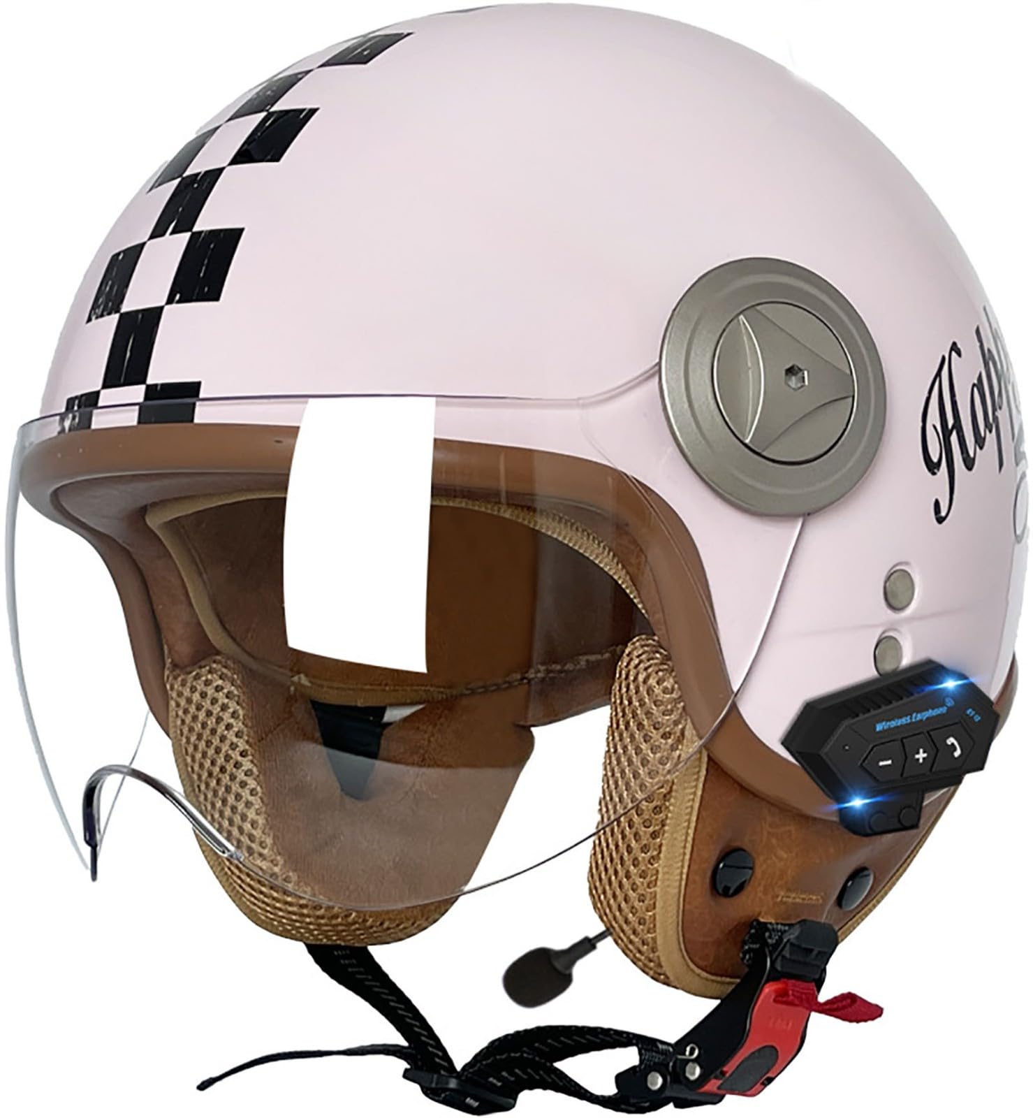 Bluetooth Motorradhelm Mit Sonnenblende Retro Motorrad Halbhelme Jethelm Halbschalenhelm Roller-Helm DOT/ECE-Zertifizierter Cruiser Scooter-Helm Schutzhelm Für Herren Und Damen 8,L=59-60CM von stdpcxz