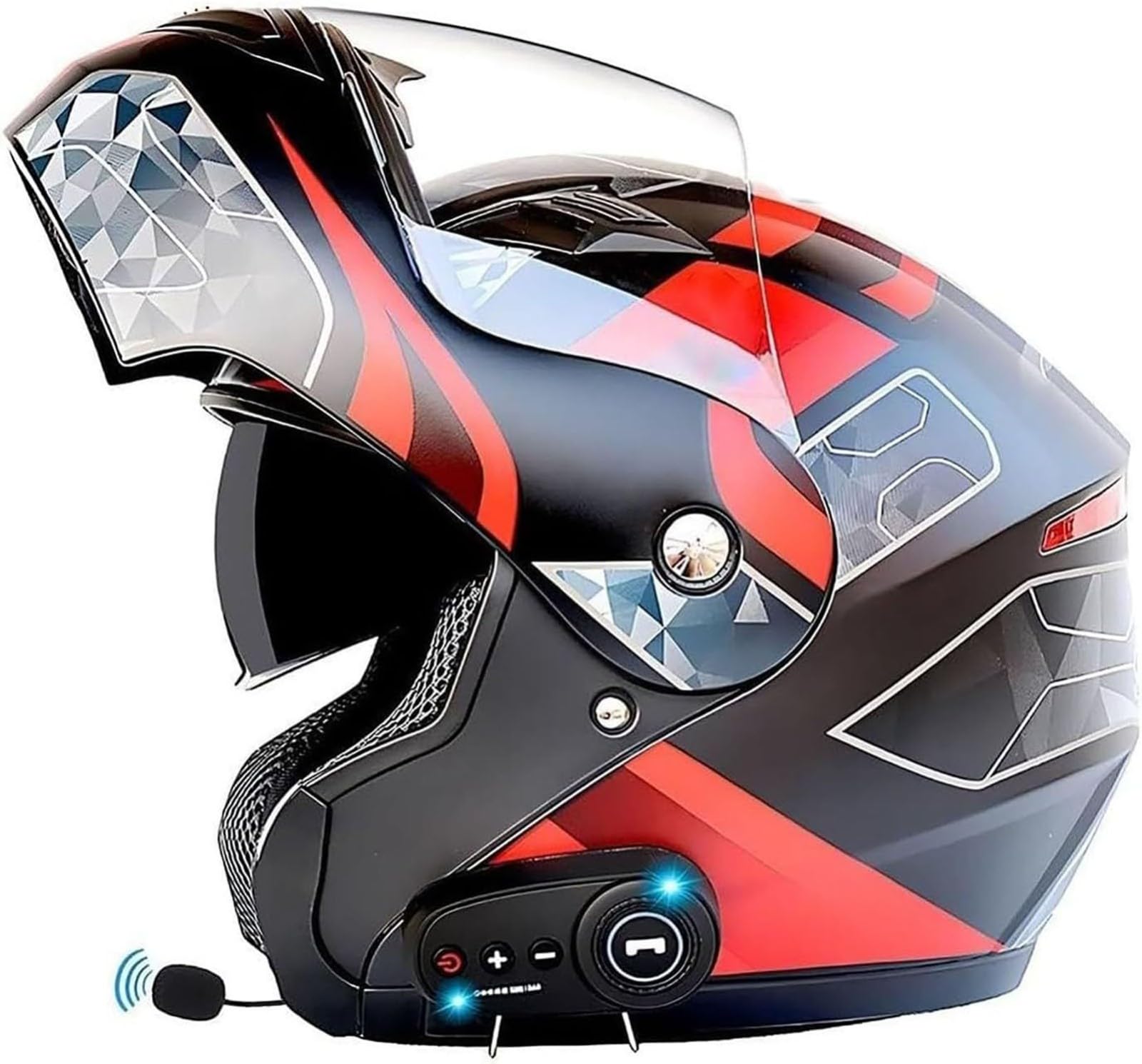 Flip Up Helm Bluetooth Integriert Modular Motorradhelm, ECE Zertifiziert Integralhelm Mit Doppelvisier, Mit Eingebautem Mikrofon Für Automatische Reaktion, Für Frauen Männer 6,XL=61-62CM von stdpcxz