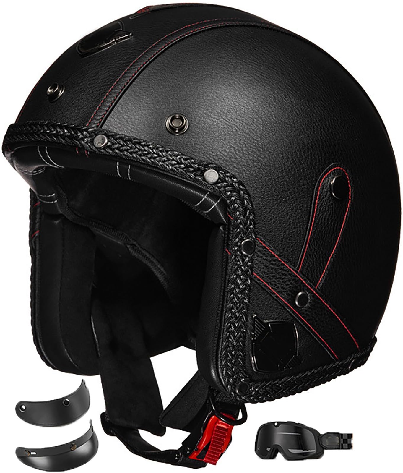 Motorrad Halbhelme Jethelme, Deutscher Stil Halbschale Helm Mit Sonnenblende, DOT/ECE-Zertifizierung Halbhelm Für Männern Und Frauen, Open Face Helm Für Scooter Moped Cruiser 1,L=59-60CM von stdpcxz