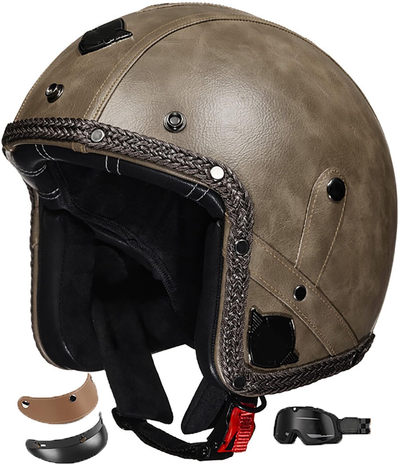 Motorrad Halbhelme Jethelme, Deutscher Stil Halbschale Helm Mit Sonnenblende, DOT/ECE-Zertifizierung Halbhelm Für Männern Und Frauen, Open Face Helm Für Scooter Moped Cruiser 2,L=59-60CM von stdpcxz