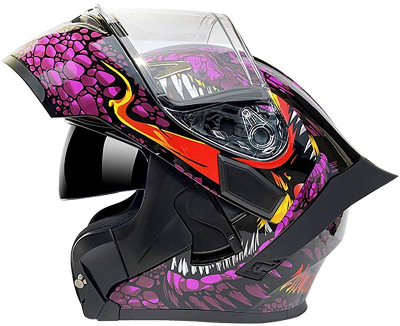 Motorrad Integrierter Klapphelm Motorradhelm DOT/ECE-Zertifizierung Flip Vollvisierhelm Motorrad Schutzhelm Mit Doppelvisier Modular Helm Für Männer Und Frauen Erwachsene 10,L=59-60CM von stdpcxz