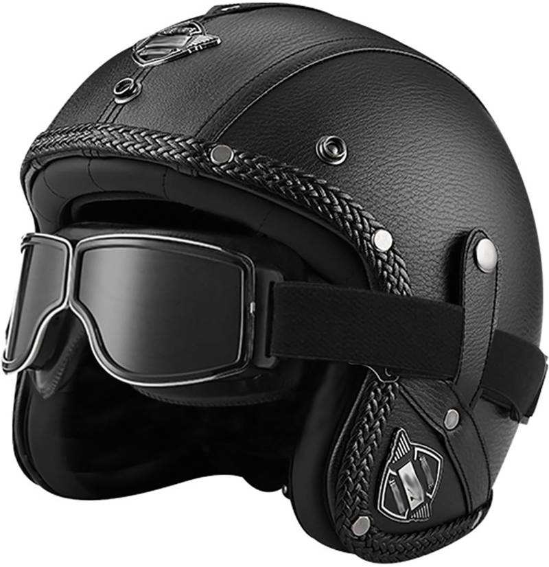 Motorradhelm Halbschalenhelm Mit ECE-Zulassung Motorradhalbhelm for Bike Cruiser Chopper Moped Scooter Männer Und Frauen, Mit Abnehmbarer Schutzbrille Jethelm 4,S von stdpcxz