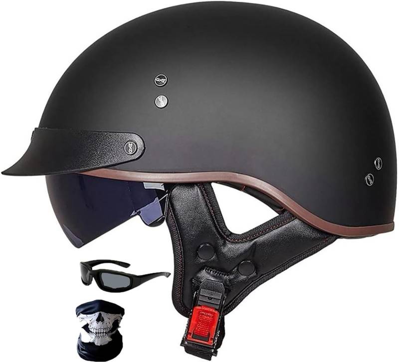 Motorradhelm Halbschalenhelm mit ECE, Jethelm Retro, Chopper Helm, Scooter-Helm, Offenem Helm, mit Sonnenblende und Herausnehmbares Atmungsaktives Futter M~XXL 1,XXL von stdpcxz