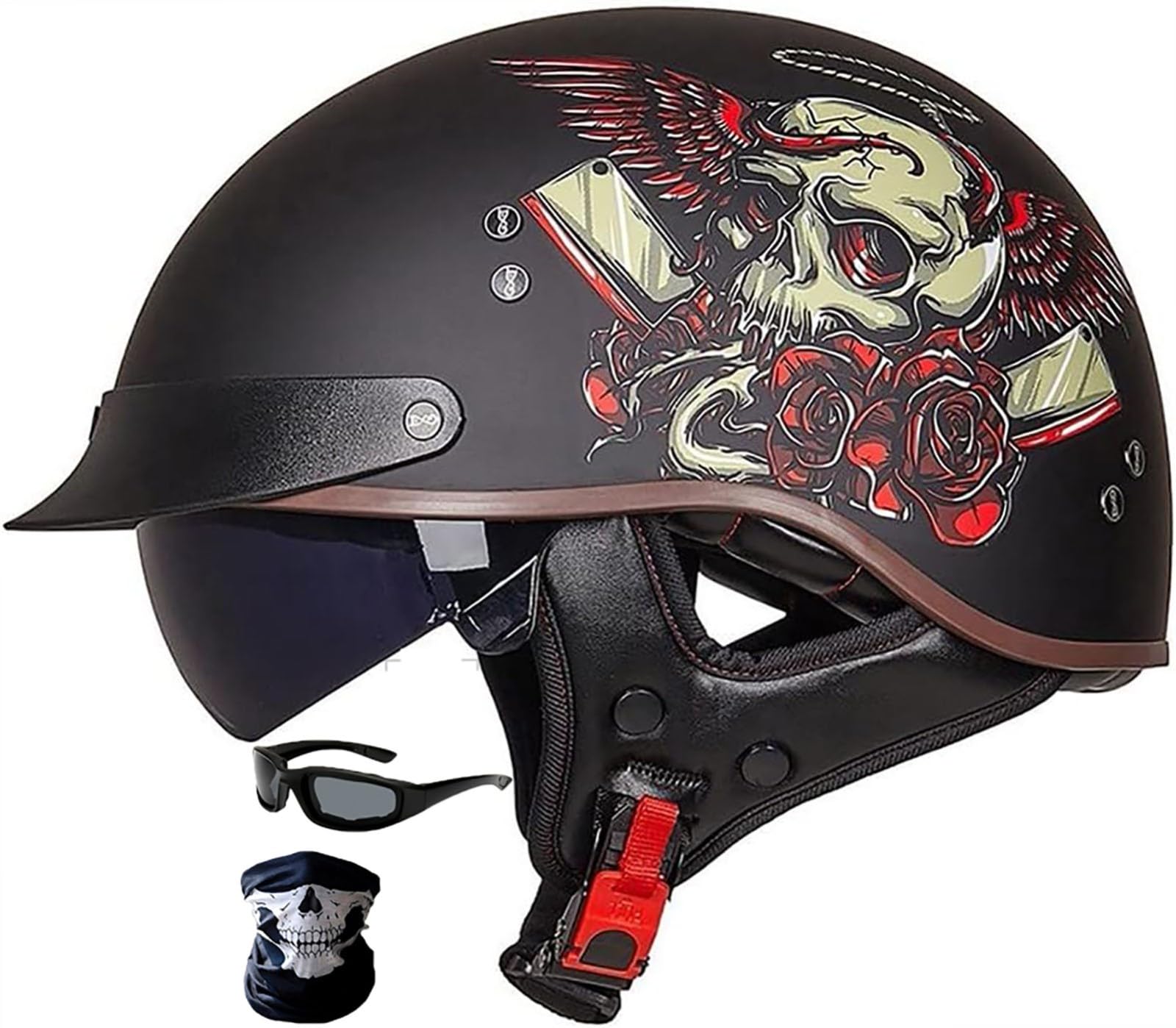 Motorradhelm Halbschalenhelm mit ECE, Jethelm Retro, Chopper Helm, Scooter-Helm, Offenem Helm, mit Sonnenblende und Herausnehmbares Atmungsaktives Futter M~XXL 10,L von stdpcxz