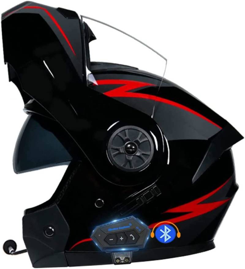 Motorradhelm Klapphelm Mit Bluetooth Mit Doppelvisier Bluetooth-Helm ECE Genehmigt Motorradhelm Mit Eingebautem Mikrofon Für Automatische Reaktion Für Damen Und Herren 7,M von stdpcxz