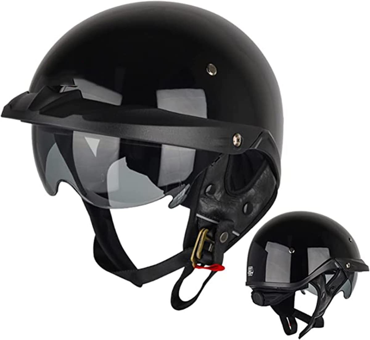 Motorradhelm Retro Halbhelme Mit Schutzbrille Jethelm Retro Rollerhelm ECE-Zulassung Brain-Cap Halbschalehelm Scooter-Helm Für Erwachsene Herren Damen 3,3XL von stdpcxz