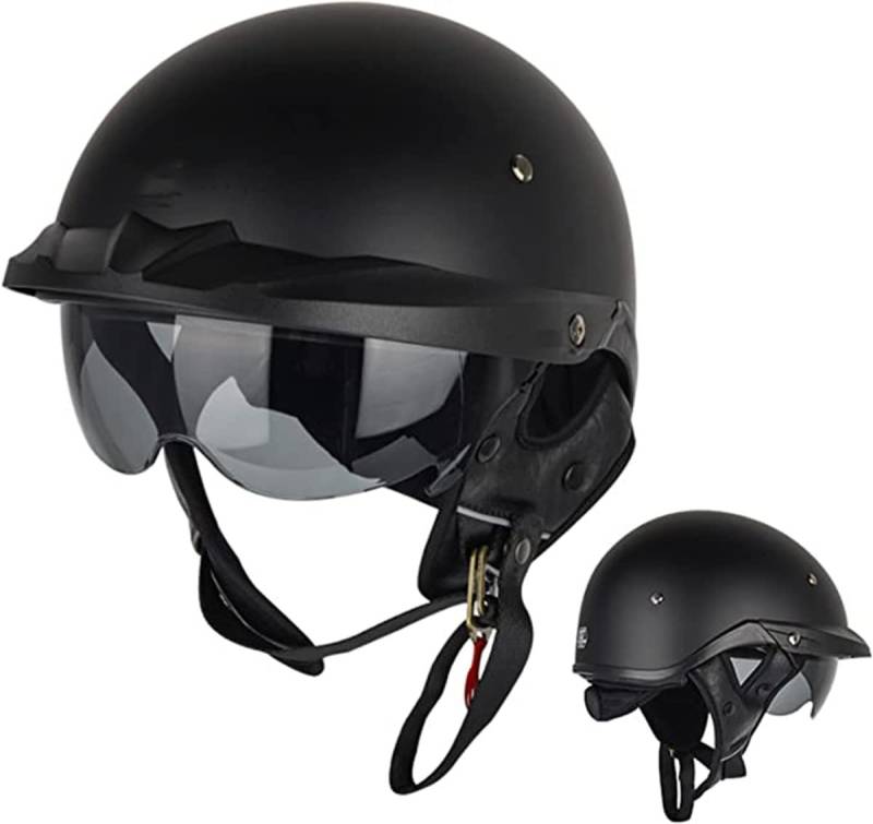 Motorradhelm Retro Halbhelme Mit Schutzbrille Jethelm Retro Rollerhelm ECE-Zulassung Brain-Cap Halbschalehelm Scooter-Helm Für Erwachsene Herren Damen 4,3XL von stdpcxz