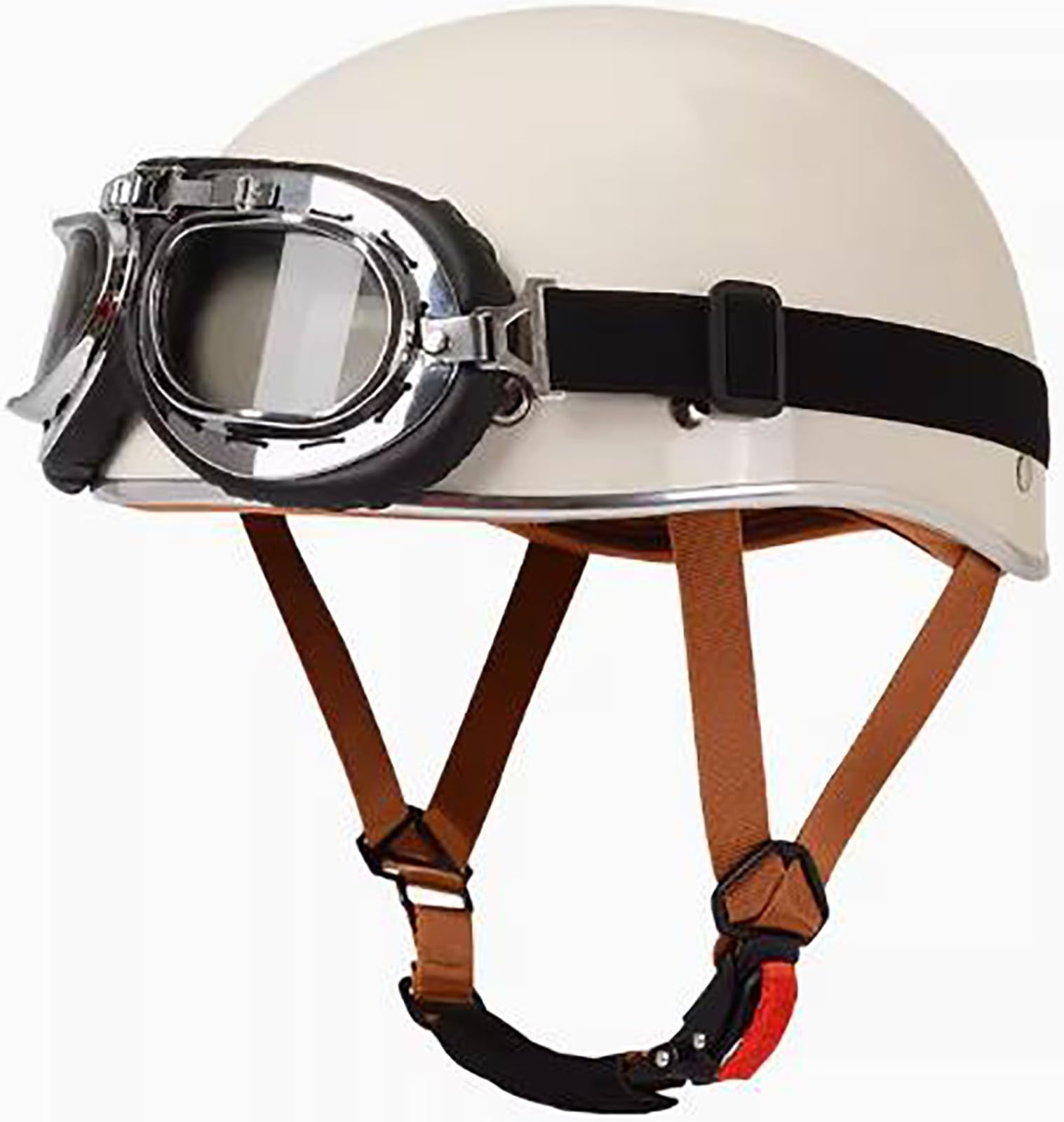 Open Face Motorrad Helm, DOT/ECE Genehmigt Halbschalenhelm, Retro Motorrad Halbhelm Mit Brille, Schnellverschluss Schnalle, Erwachsene Halbschale Jet-Helm, Scooter-Helm 1,M=57-58CM von stdpcxz