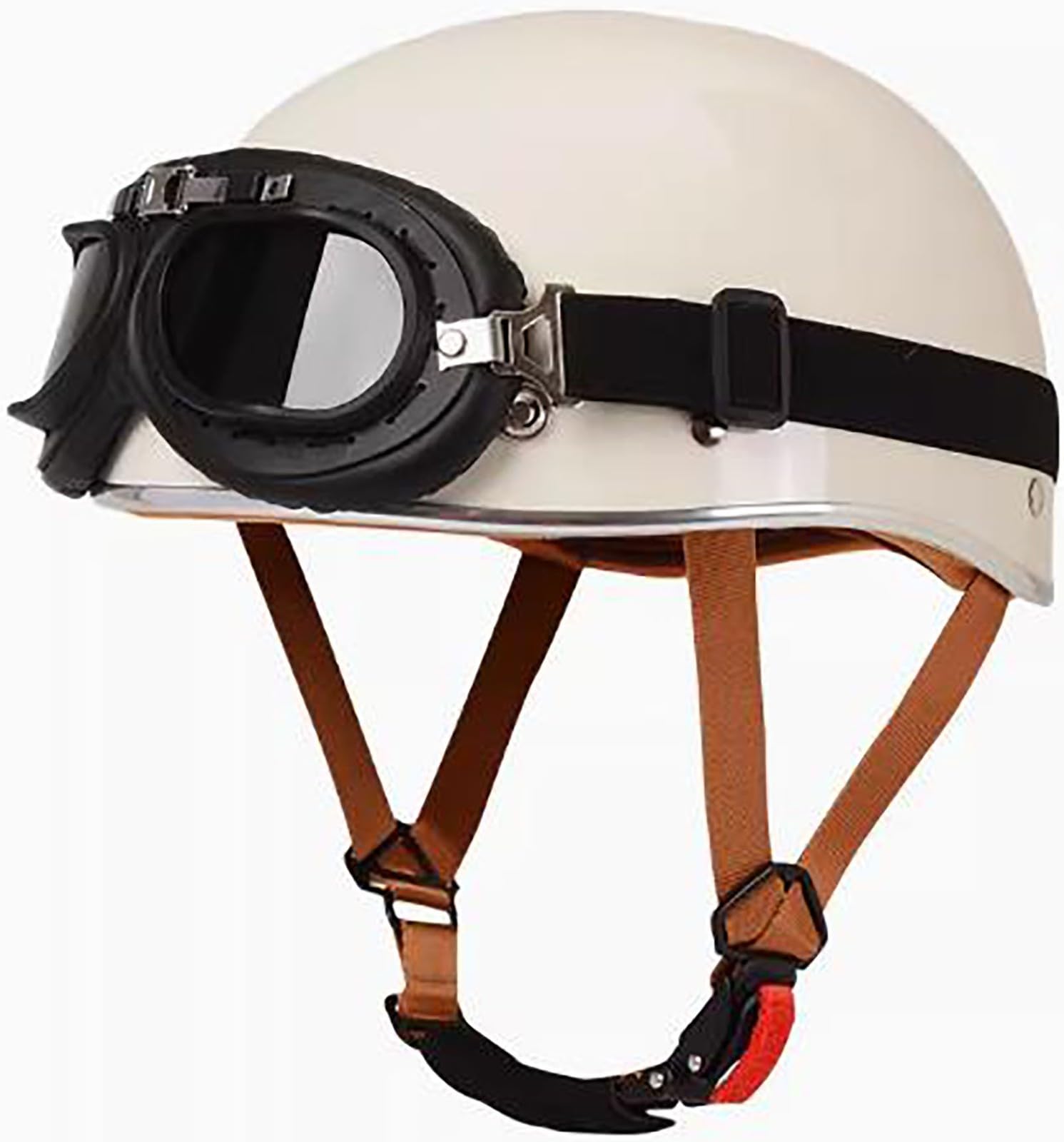 Open Face Motorrad Helm, DOT/ECE Genehmigt Halbschalenhelm, Retro Motorrad Halbhelm Mit Brille, Schnellverschluss Schnalle, Erwachsene Halbschale Jet-Helm, Scooter-Helm 2,S=55-56CM von stdpcxz