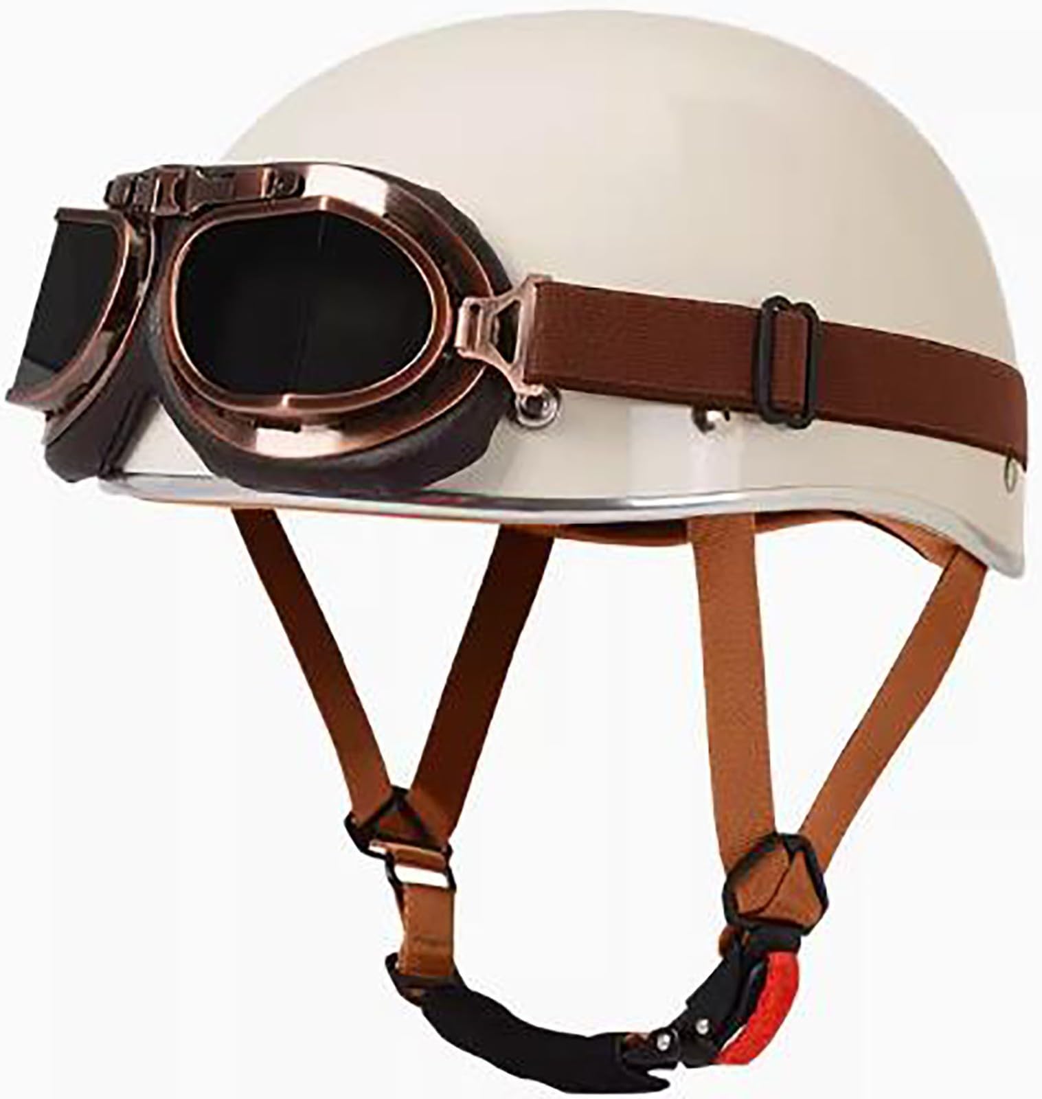 Open Face Motorrad Helm, DOT/ECE Genehmigt Halbschalenhelm, Retro Motorrad Halbhelm Mit Brille, Schnellverschluss Schnalle, Erwachsene Halbschale Jet-Helm, Scooter-Helm 3,S=55-56CM von stdpcxz