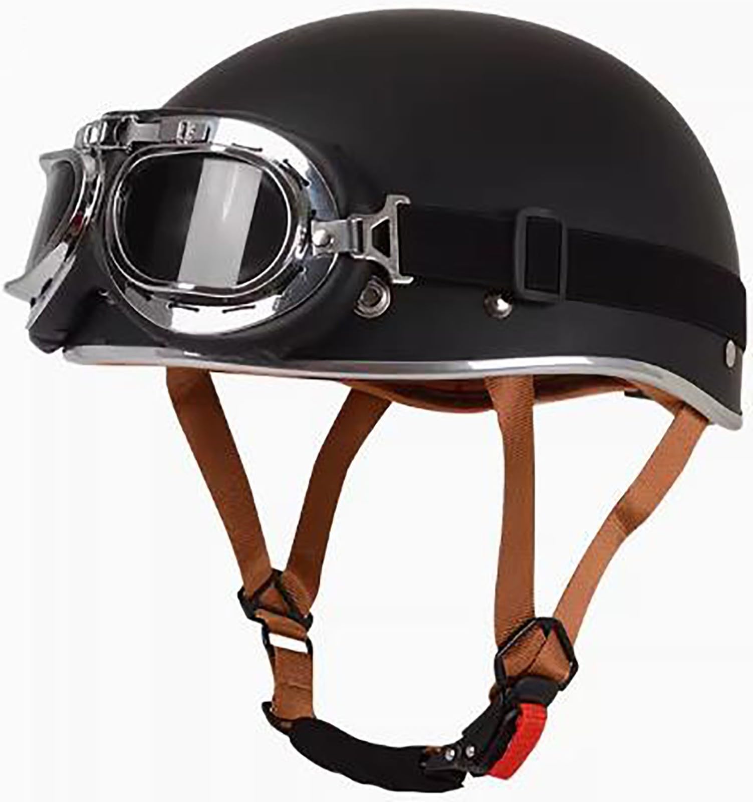 Open Face Motorrad Helm, DOT/ECE Genehmigt Halbschalenhelm, Retro Motorrad Halbhelm Mit Brille, Schnellverschluss Schnalle, Erwachsene Halbschale Jet-Helm, Scooter-Helm 4,L=59-60CM von stdpcxz