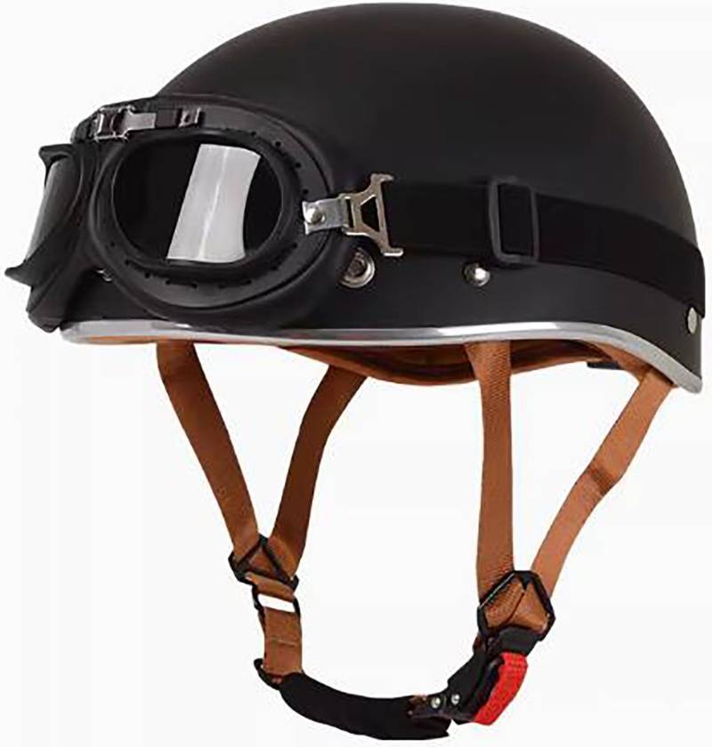 Open Face Motorrad Helm, DOT/ECE Genehmigt Halbschalenhelm, Retro Motorrad Halbhelm Mit Brille, Schnellverschluss Schnalle, Erwachsene Halbschale Jet-Helm, Scooter-Helm 5,S=55-56CM von stdpcxz